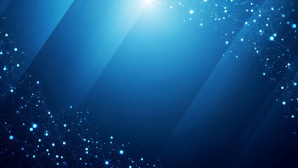 An abstract blue background with glowing stars and bright energy beams creates a motion design of light rays shining through underwater space like a vector sun burst