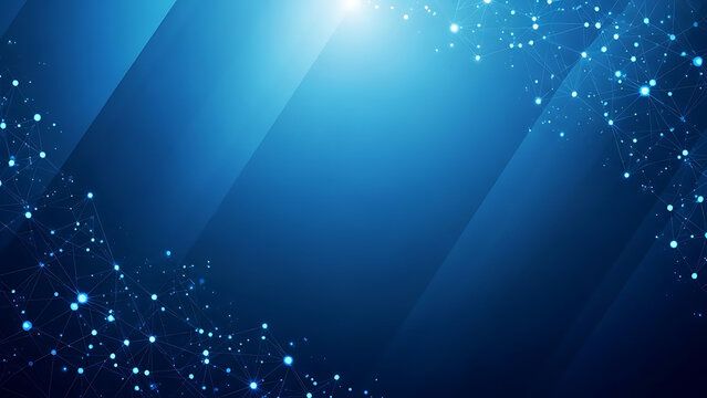 An abstract blue background with glowing stars and bright energy beams creates a motion design of light rays shining through underwater space like a vector sun burst - Powered by Adobe