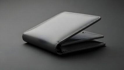 Gray leather wallet on dark gray surface