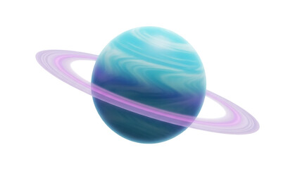 Blue and purple planet with rings isolated PNG, celestial body on transparent background, cosmic object for science and education