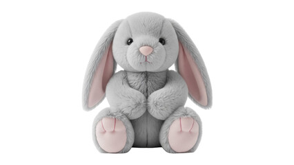 Adorable gray plush bunny toy isolated PNG, soft stuffed animal for kids, cute rabbit for Easter and baby shower decorations