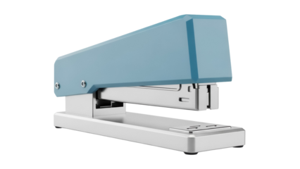 Light blue stapler isolated PNG on transparent background, office supply for paperwork and document organization