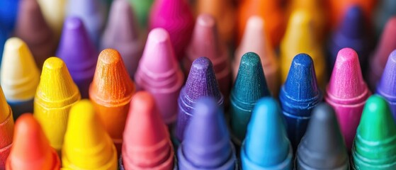 Close-up view of vibrant colorful wax drawing tools