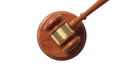 Top View of Wooden Gavel with Brass Band isolated PNG with Transparent Background