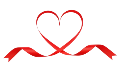 Red ribbon heart isolated PNG on transparent background, love and romance symbol for Valentine s Day and wedding design