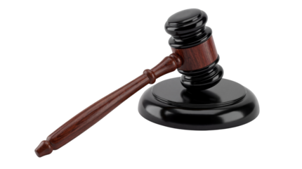 Realistic Wooden Judge's Gavel and Sound Block isolated PNG with Transparent Background