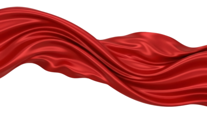 Elegant red silk fabric flowing isolated PNG on transparent background, luxurious textile material for fashion and design projects