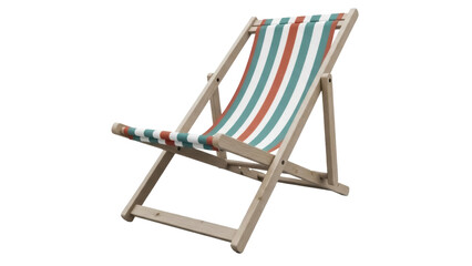 Striped beach chair PNG isolated on transparent background, wooden deckchair for summer vacation and relaxation © Sophie