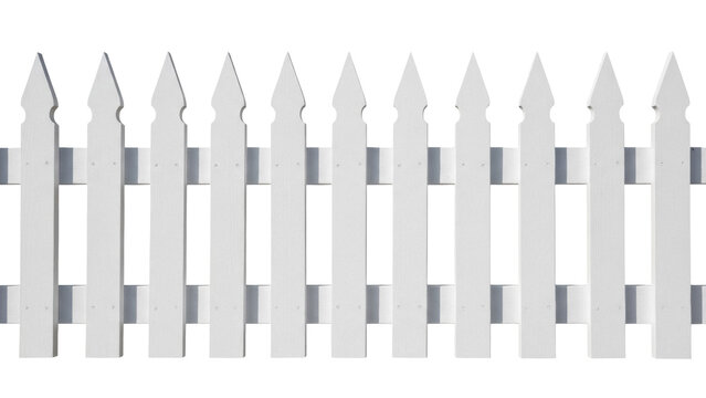 White picket fence PNG isolated on transparent background, classic garden border element for landscaping and home decor projects