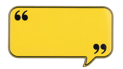 Yellow speech bubble with quotation marks isolated PNG, quote box graphic element for social media and communication