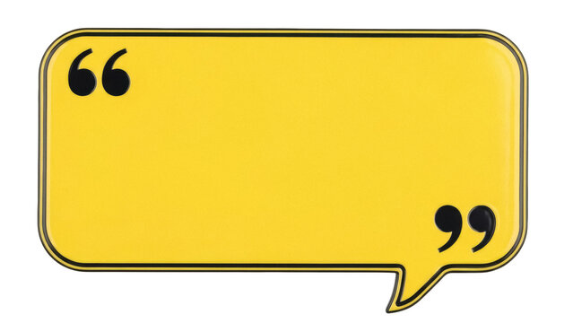 Yellow speech bubble with quotation marks isolated PNG, quote box graphic element for social media and communication