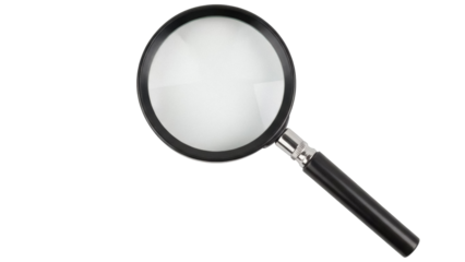 Magnifying glass PNG isolated on transparent background, search tool for investigation and exploration, black handle and lens