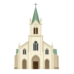 Fototapeta premium Classic beige church with steeple and clock