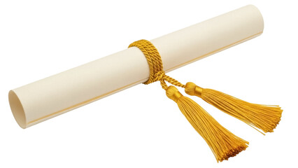 Diploma scroll with gold ribbon isolated PNG on transparent background, graduation certificate document for education and academic achievement