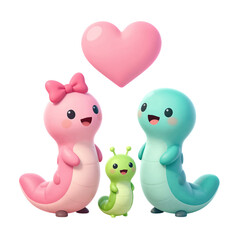 Obraz premium Cute cartoon worm family with heart symbol