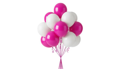 Bunch of pink and white balloons isolated PNG, party decoration for birthday celebration and festive events on transparent background © Lily