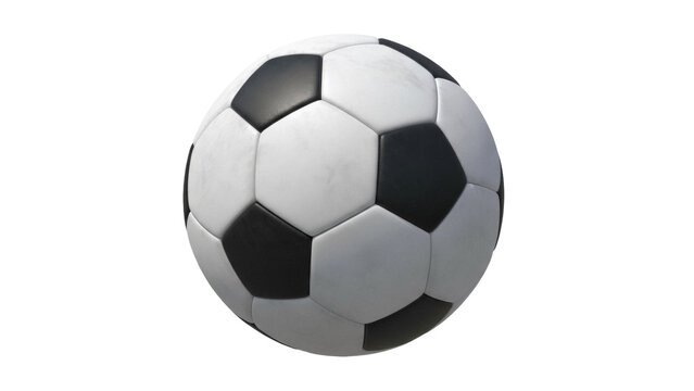 Classic black and white soccer ball PNG isolated on transparent background, traditional football equipment for sports and recreation