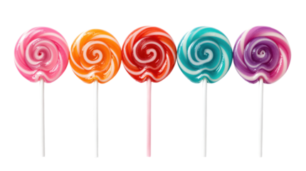 Five Colorful Spiral Lollipops on Sticks