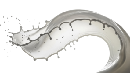 Dynamic milk splash PNG isolated on transparent background, creamy liquid motion for food and beverage design and advertising projects