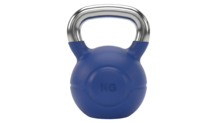 Blue kettlebell isolated PNG on transparent background, fitness weight training equipment for strength and conditioning exercises