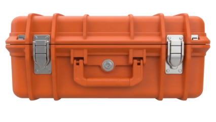 Orange hard case isolated PNG, protective equipment for tools and electronics on transparent background, rugged and durable
