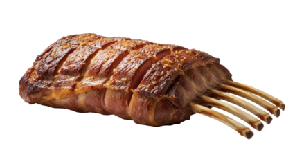 Roasted rack of lamb isolated on transparent background PNG, gourmet meat dish for holiday dinner and special occasion