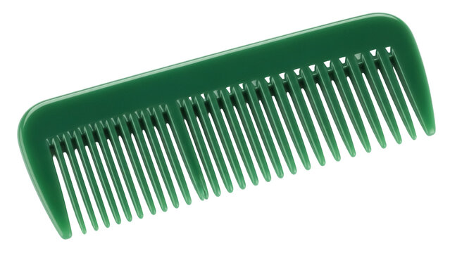 Green plastic comb PNG isolated on transparent background, hair care tool for styling and grooming