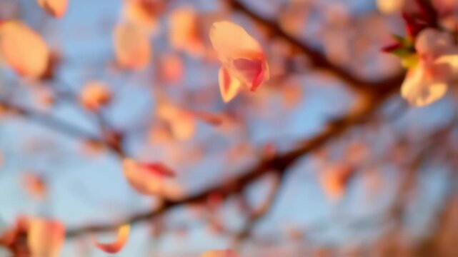 cherry blossoms petals at sunset