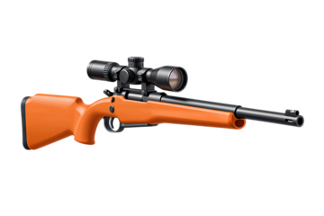 Hunting rifle with orange stock and mounted scope