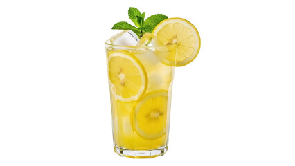 Refreshing lemonade with lemon slices and mint PNG isolated on transparent background, summer drink for refreshment and healthy lifestyle