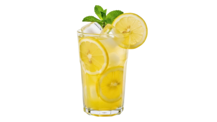 Refreshing lemonade with lemon slices and mint PNG isolated on transparent background, summer drink for refreshment and healthy lifestyle