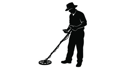 A man using a metal detector in a striking black silhouette © RABEYA