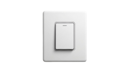 Modern white light switch isolated PNG on transparent background, electrical fixture for home automation and interior design