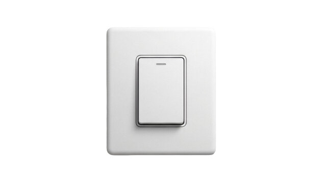 Modern white light switch isolated PNG on transparent background, electrical fixture for home automation and interior design