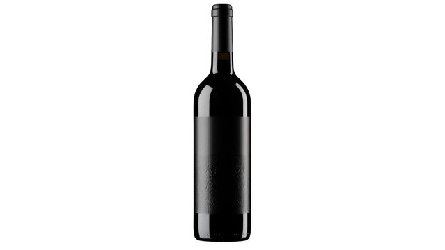 Elegant black wine bottle isolated PNG, dark glass bottle for alcohol beverage branding and product mockup on transparent background