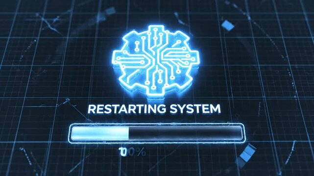 Digital Futuristic System Rebooting Process with Circuit Board Icon and Progress Bar