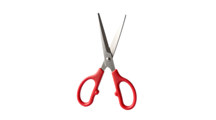 Red handled scissors with open blades