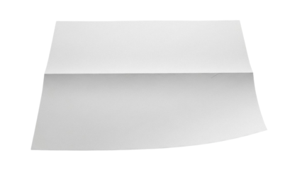 Folded paper sheet PNG isolated on transparent background, blank stationery for mockup and design use, realistic texture