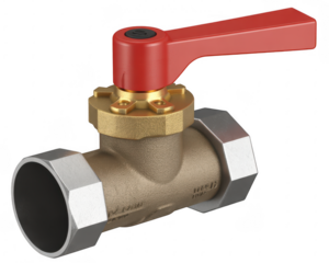 Heavy Duty Industrial Pipe Section with Brass Fittings and Red Handle Valve transparent background