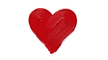 Red heart paint stroke isolated PNG on transparent background, love symbol for Valentine s Day and romantic design projects