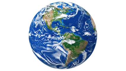 Earth globe PNG isolated on transparent background, realistic planet view showing continents and oceans for geography and science projects