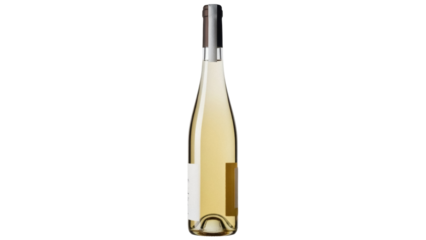 Elegant bottle of white wine isolated PNG on transparent background, alcoholic beverage for celebrations and special occasions