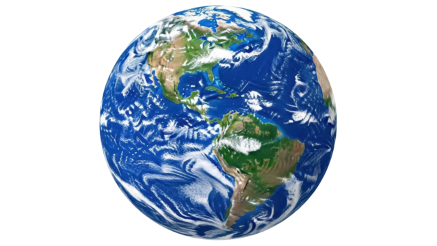 Earth globe PNG isolated on transparent background, realistic planet view showing continents and oceans for geography and science projects - Powered by Adobe