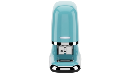 Teal stapler isolated PNG on transparent background, office supply for paperwork and document organization