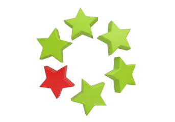 Obraz premium A group of green and red star shapes isolated on white background for decoration