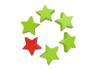 A group of green and red star shapes isolated on white background for decoration
