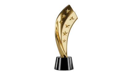 Golden award trophy with stars isolated PNG on transparent background, victory prize for achievements and recognition
