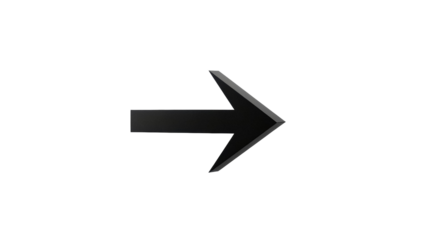 Sleek black arrow pointing right isolated PNG on transparent background, directional sign for navigation and graphic design projects