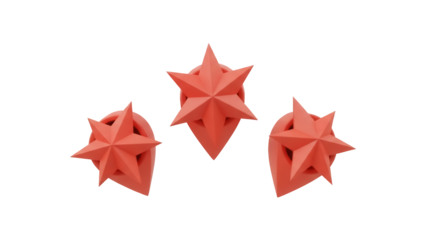 Three dimensional red star isolated PNG on transparent background, geometric shape for decoration and design use