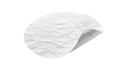 Round crumpled paper sticker PNG isolated on transparent background, blank label with curled edge for branding and design